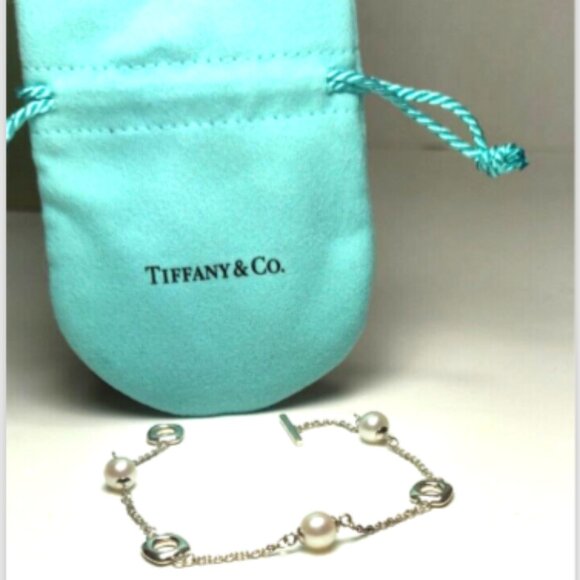 Vintage Tiffany &Co Akoya Pearls Cushion Toggle Silver Bracelet 7" Rare - Picture 2 of 10